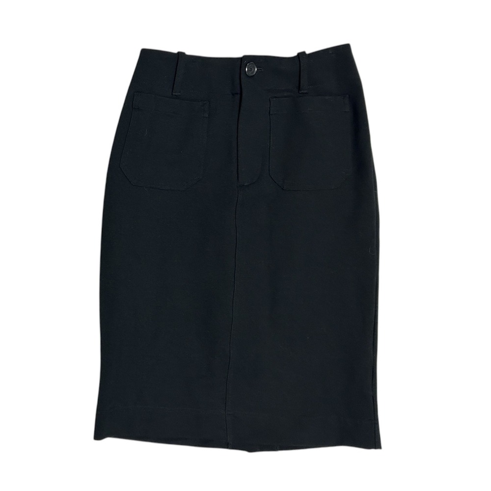 Maeve by Anthropologie Black Ponte Pencil Skirt XS Pocket Front Zip Fly Midi